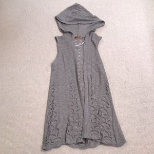 Knit sleeveless hooded lightweight cardigan
